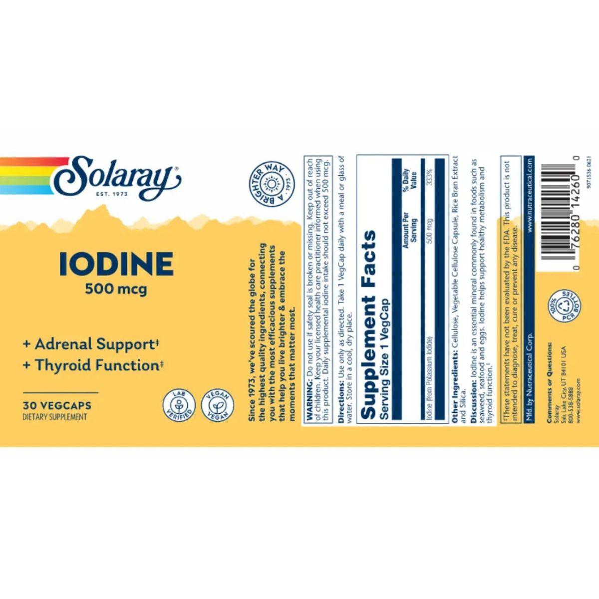 Iodine 500 MCG 30 cápsulas Solaray