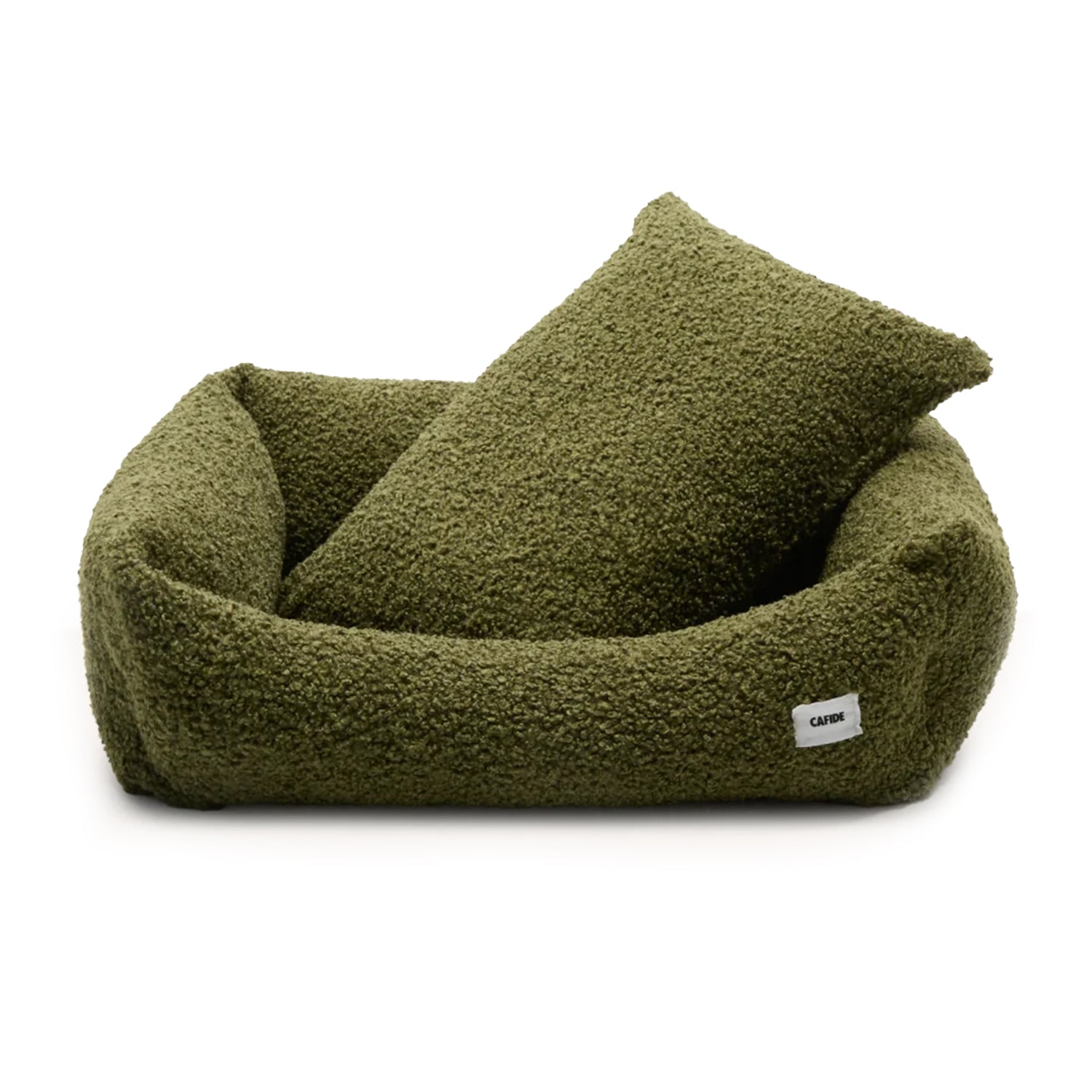 Cafide Cama De Material Reciclado Para Perro Con Tejido Estilo Borreguito Verde. Modelo Snozy.