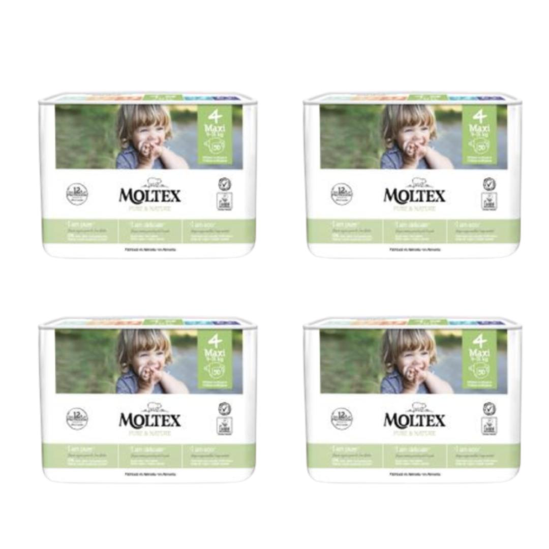 Pack ahorro Pañales T4 (9-15 kg) Moltex Pure & Nature,  200 Uds