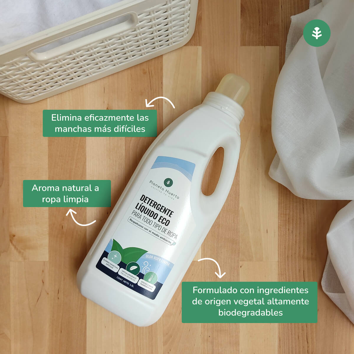 Pack 6xDetergente Líquido Ropa ECO Aroma natural a ropa limpia Planeta Huerto 1,5 Litros