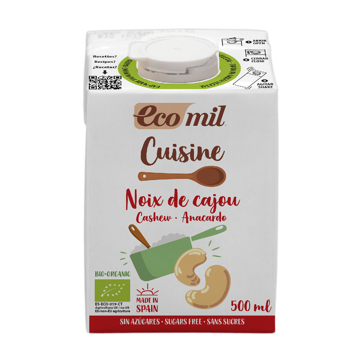 Crema Vegetal de Anacardo sin azúcar Bio Cuisine Ecomil 500 ml