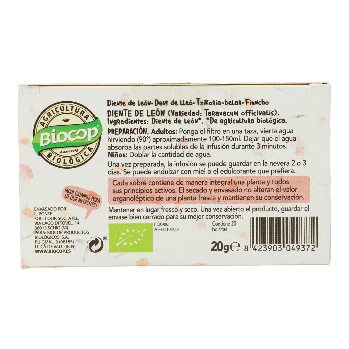 Té diente de león Biocop Giardino 20 Bolsitas