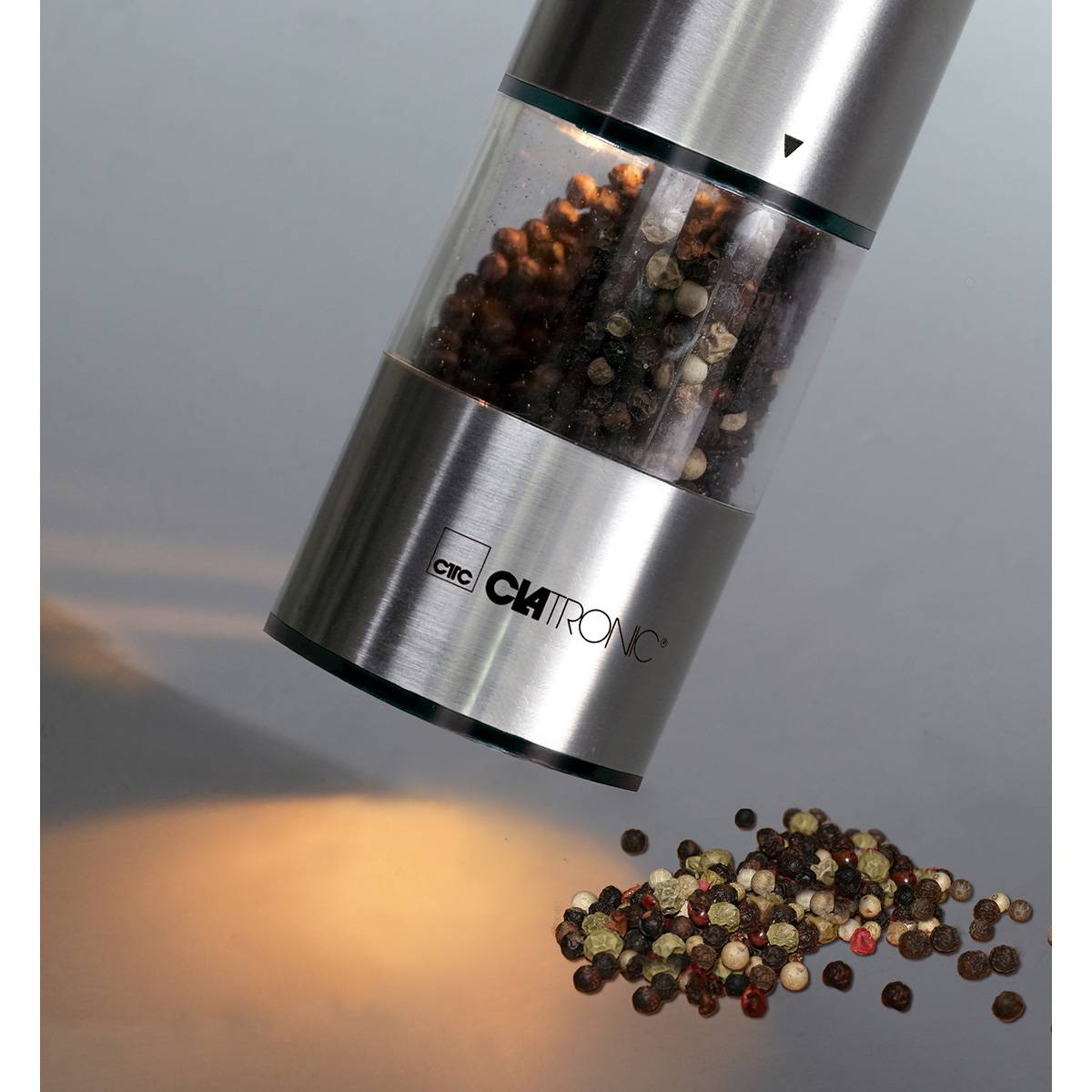 Pimentero Salero, Molinillo Cuchillas Cerámicas Alta Precisión, Carcasa Acero Inox, Incluye Luz Clatronic Cla-psm3004n, Plata