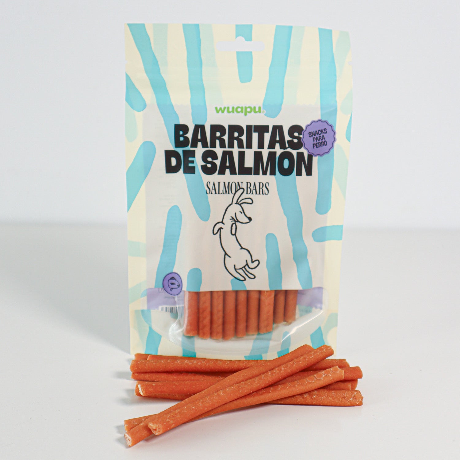 Snack Para Perro En Barritas Semihúmedas De Salmón 12 Paq X (100gr) Wuapu