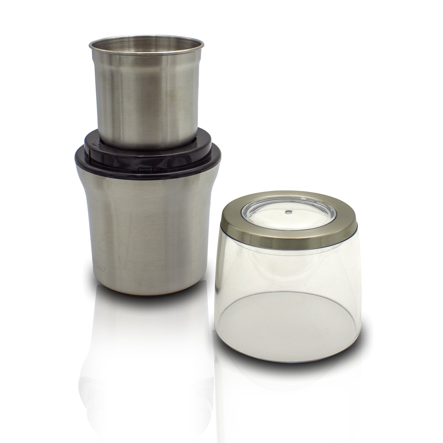 Molinillo Café Eléctrico, Picador Multiusos, Doble Cuchilla Corte Y 2 Vasos En Acero Inox, Función Pulso Mpm Mmk-06m, Plata, 200w