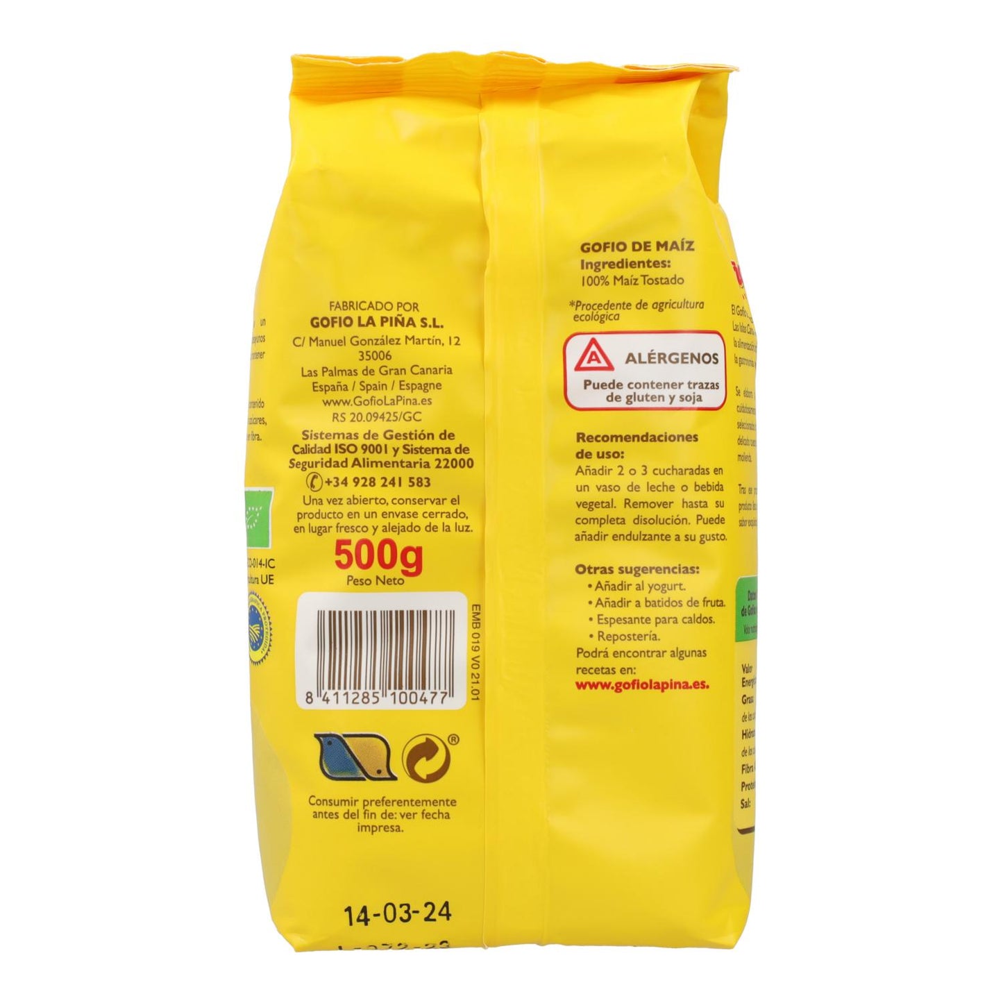 Gofio de maiz BIO La Piña 500 g