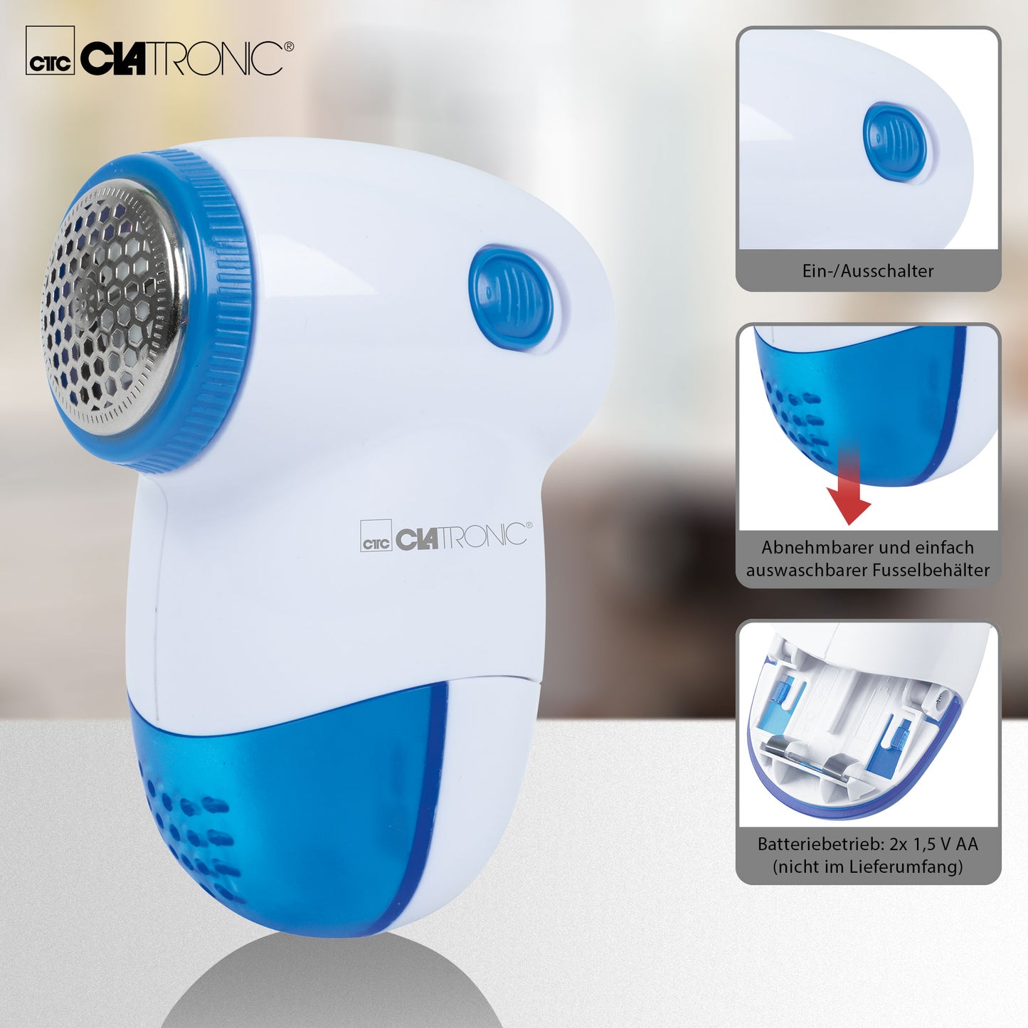 Quitapelusas Eléctrico, Elimina Pelotillas Ropa, Cuchillas Acero Inoxidable, Depósito Extraíble Clatronic Cla-tc3758 Blanco/azul