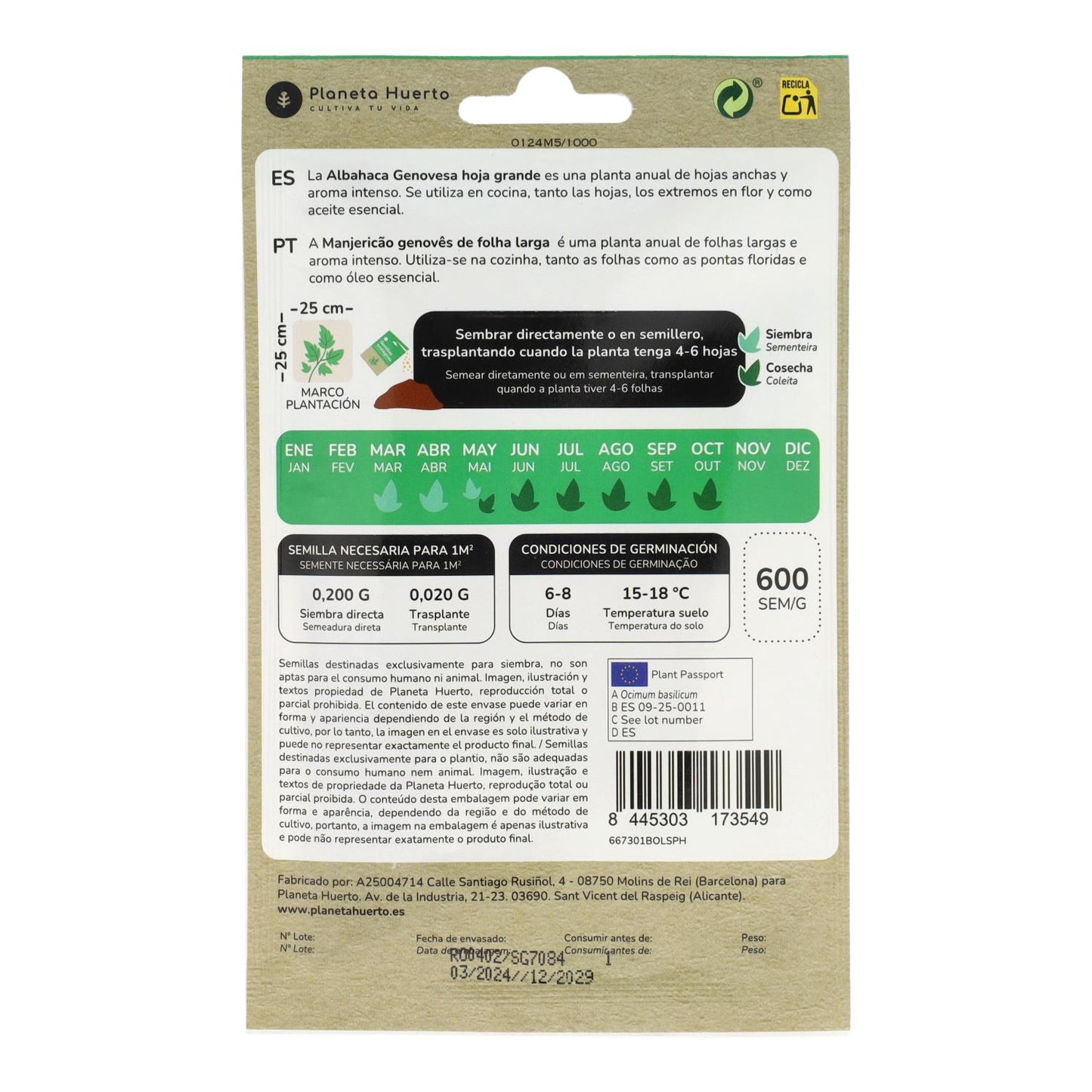 Semillas de Albahaca Genovesa ecológicas Planeta Huerto