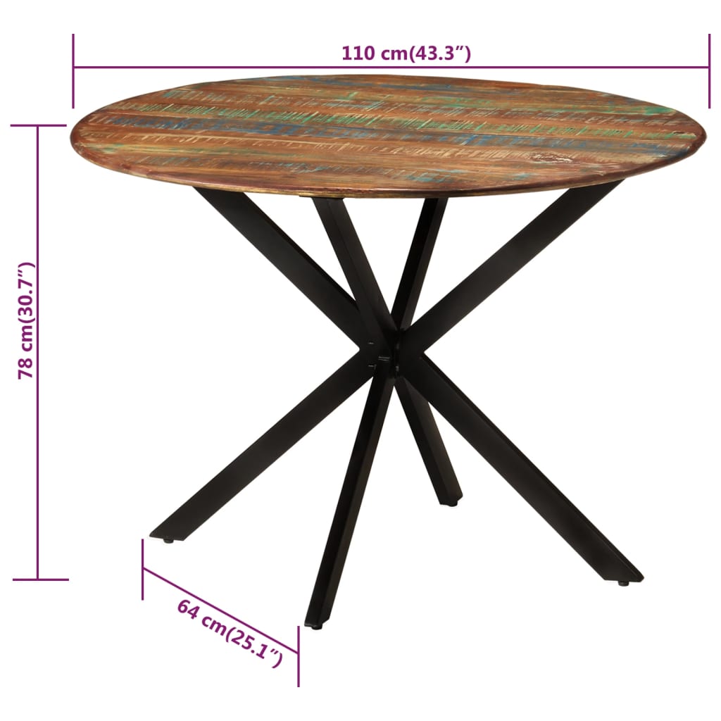 Mesa De Comedor Madera Maciza Reciclada Y Acero 110x78 Cm_4