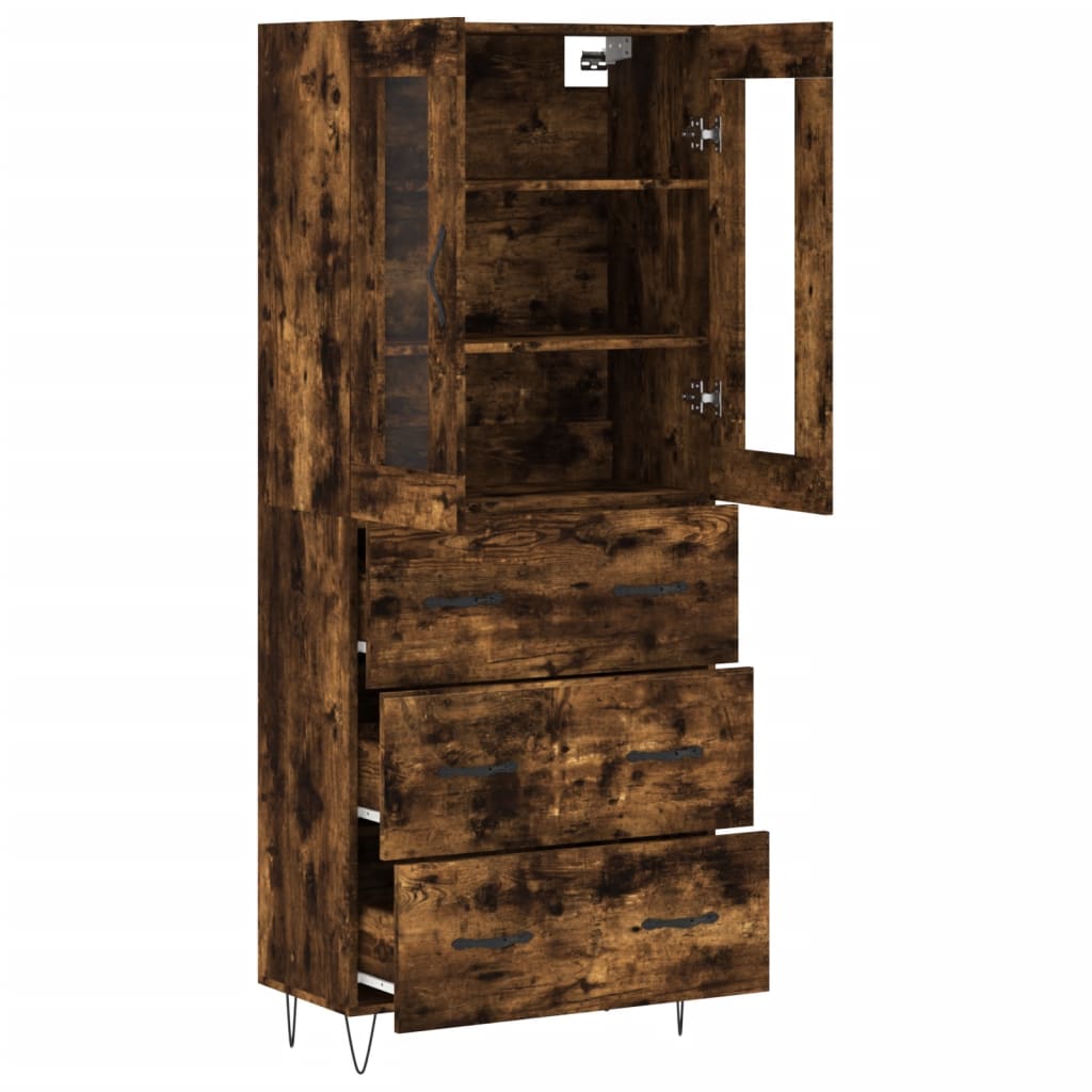 Aparador Alto Madera Contrachapada Roble Ahumado 69,5x34x180 Cm_3