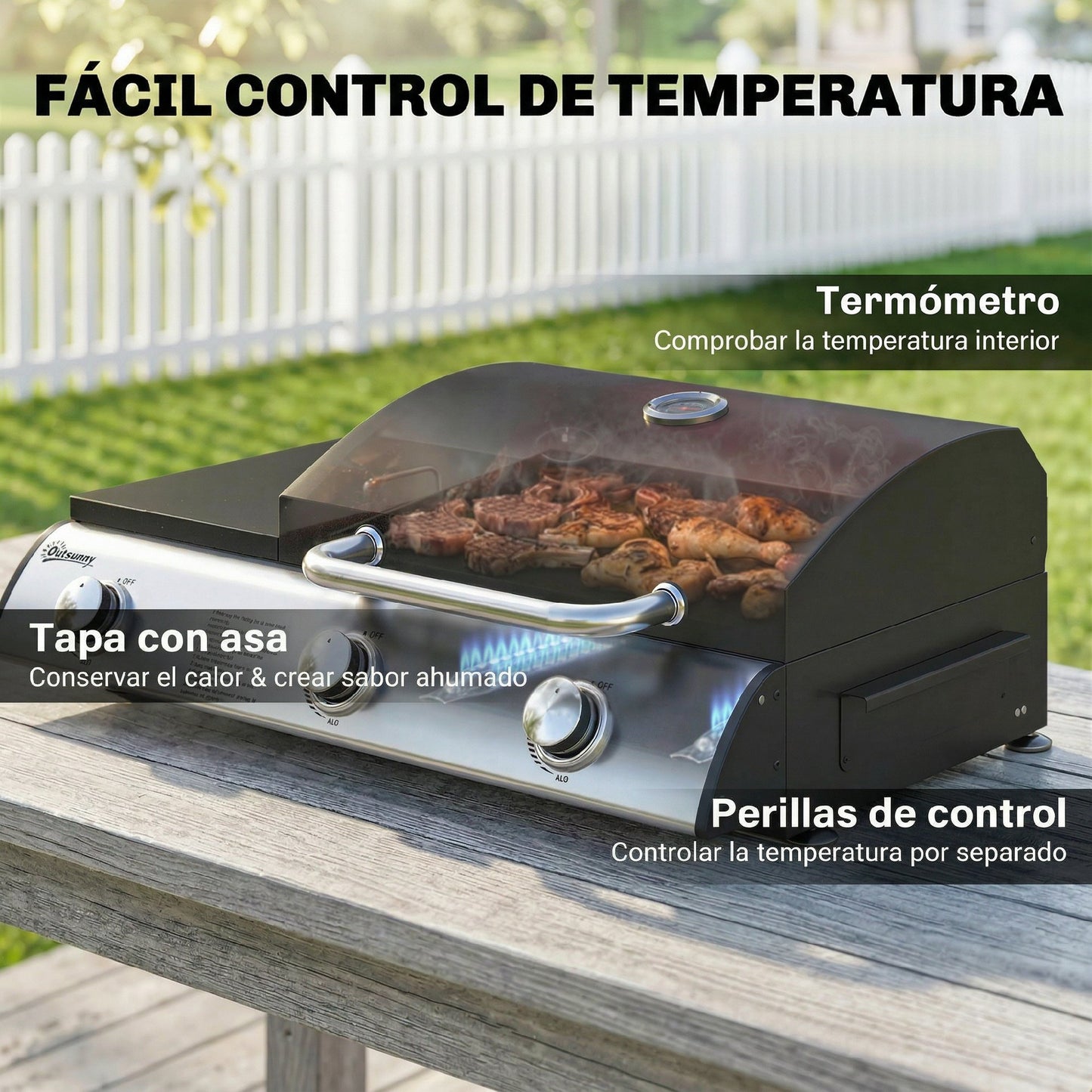 Outsunny Barbacoa De Gas Bbq Gas Con 3 Quemadores 7,5 Kw Con Plancha Negro_5