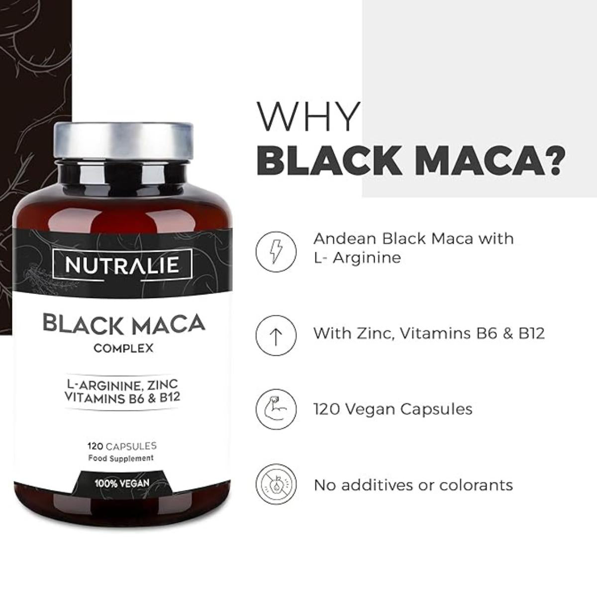 Nutralie Maca negra andina complex + vitaminas B6 + B12, 120 cápsulas