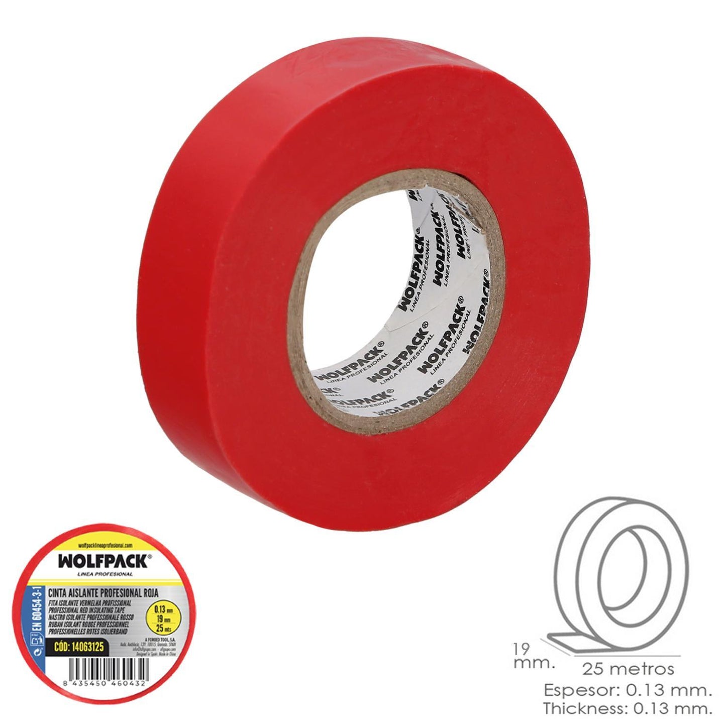 Cinta Aislante Profesional Roja Espesor 0.13 Mm. Ancho 19 Mm. Rollo 25 Metros Cinta Electricista, Cinta Aislante Cables_0