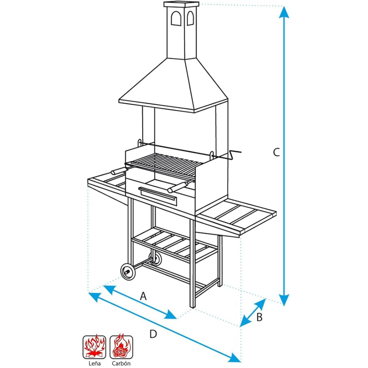 Barbacoa Chimemena con parrilla inox elevable y bandejas de madera Imex el Zorro 61 x 40 x 217 cm