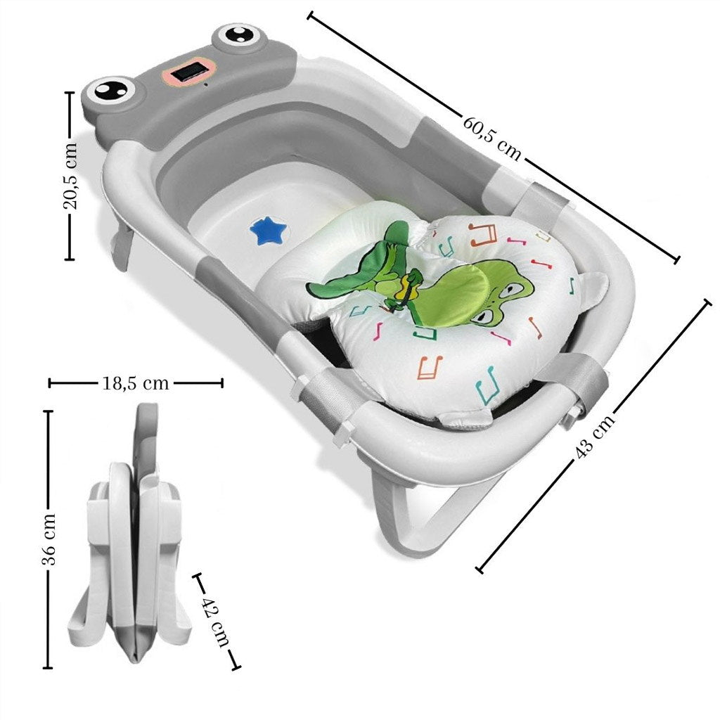 Bathby Bañera Plegable Para Bebés Recién Nacidos, Cojín Rana, Termómetro, Patas Antideslizantes (gris Rana)_5