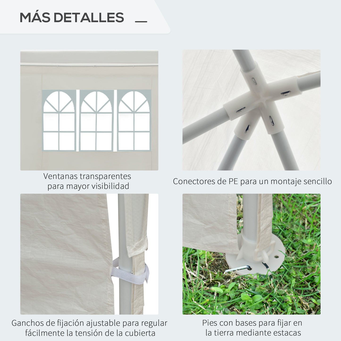 Outsunny Carpa Jardín 6x3x2,5 M Con 4 Paredes Laterales 2 Ventanas Blanco_5
