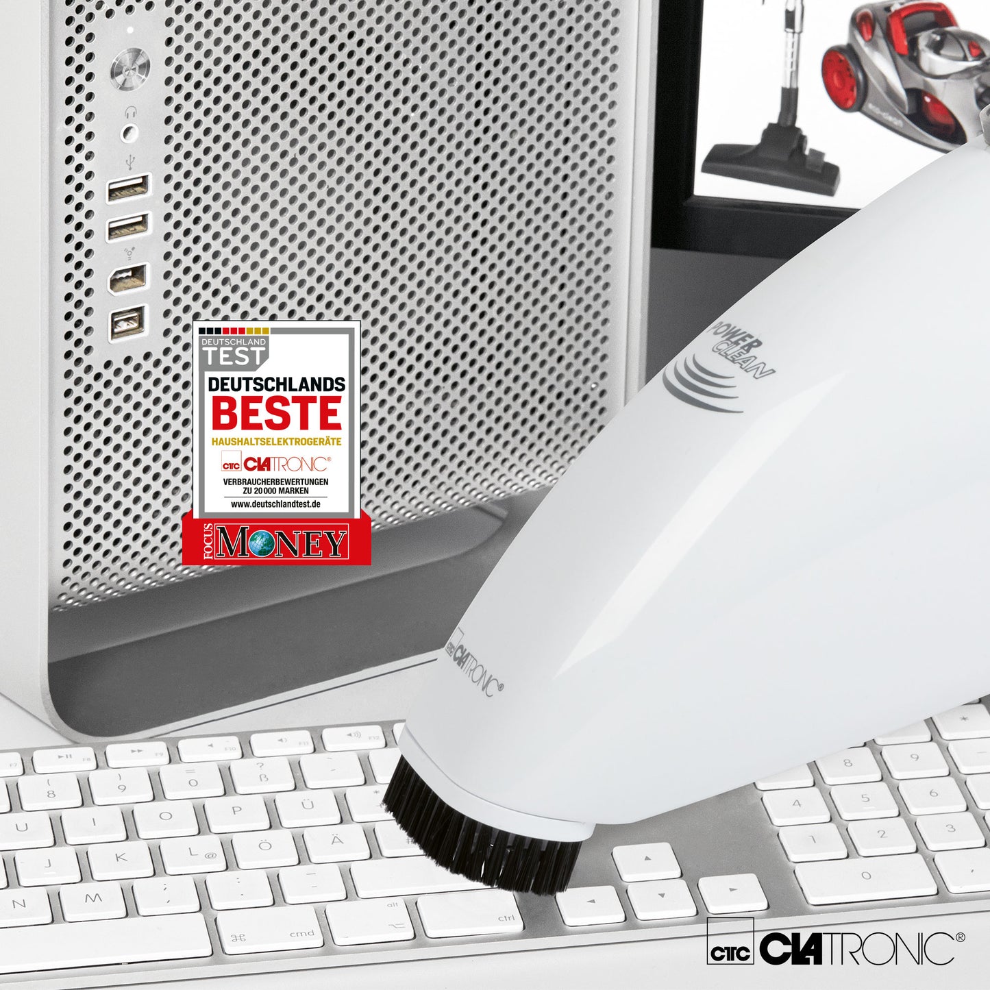 Aspiradora De Mano Sin Cable, Potente, Batería Recargable, Filtro Lavable, Boquilla Clatronic Aks 827, Blanco