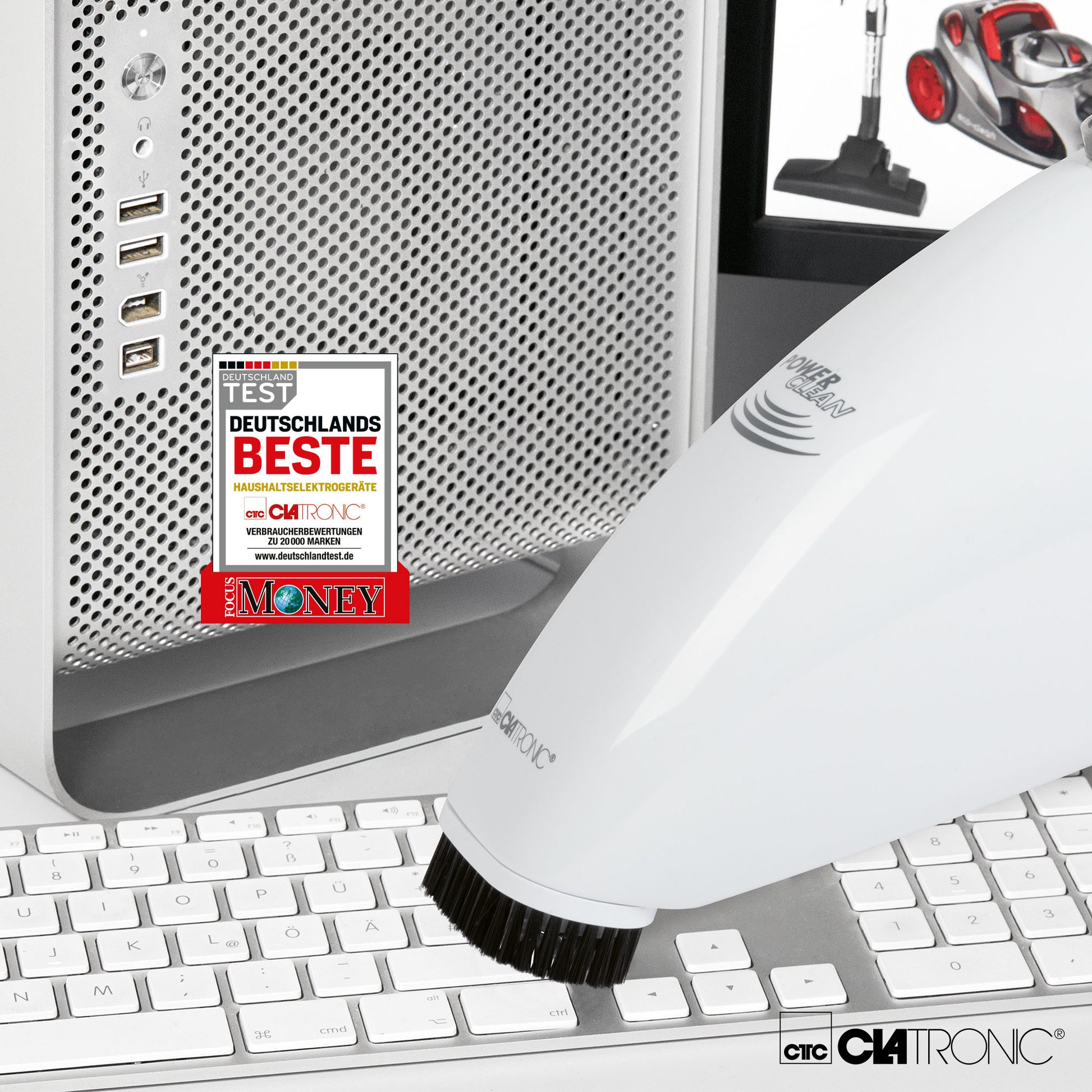 Aspiradora De Mano Sin Cable, Potente, Batería Recargable, Filtro Lavable, Boquilla Clatronic Aks 827, Blanco