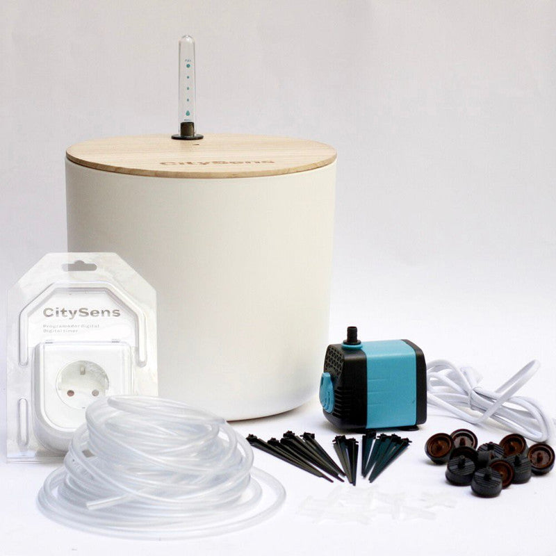 Kit De Riego Por Goteo Citysens Con Depósito Blanco Y 12 Goteros