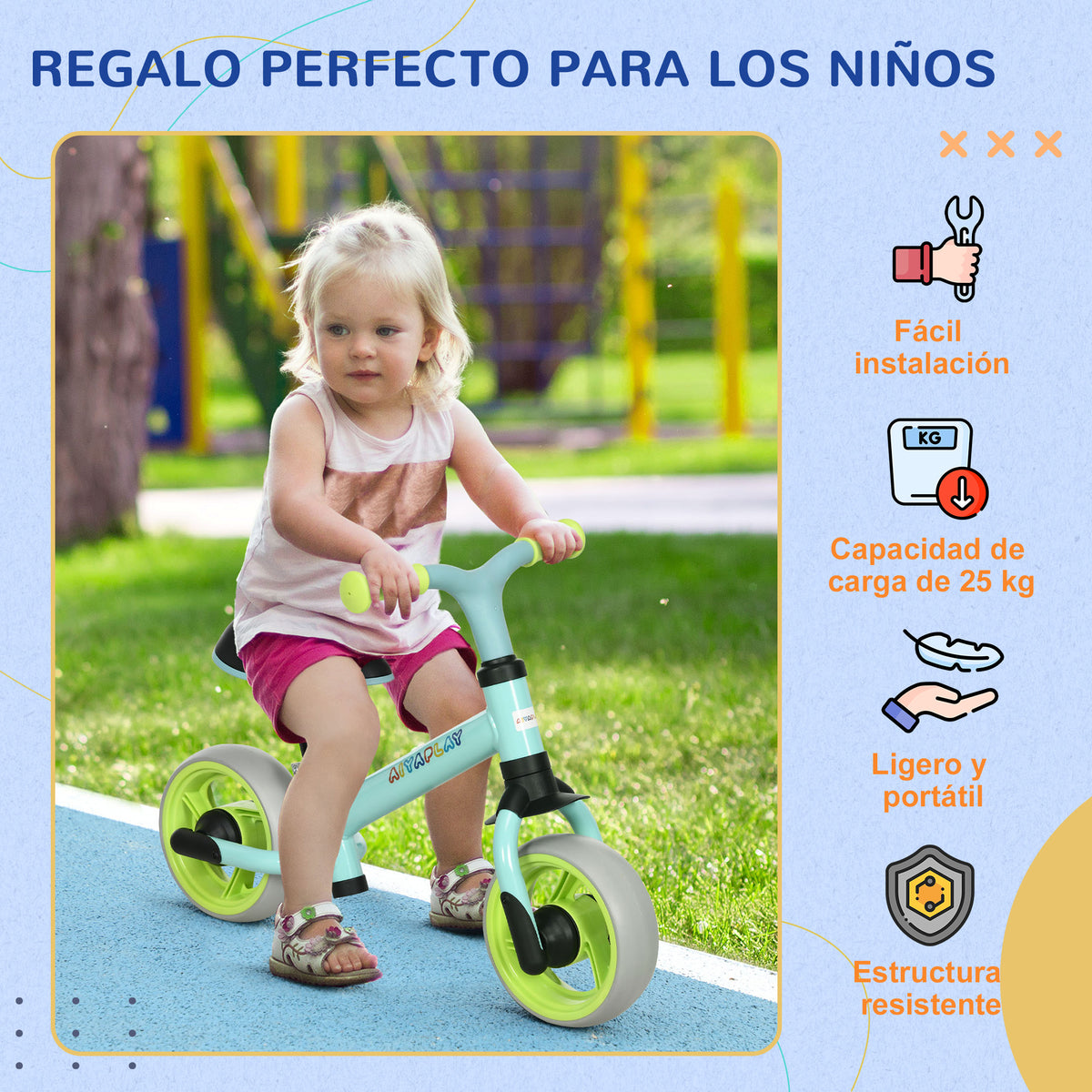 Aiyaplay Bicicleta Sin Pedales Para Niños De 18-48 Meses 66,5x34x47 Cm Verde_5