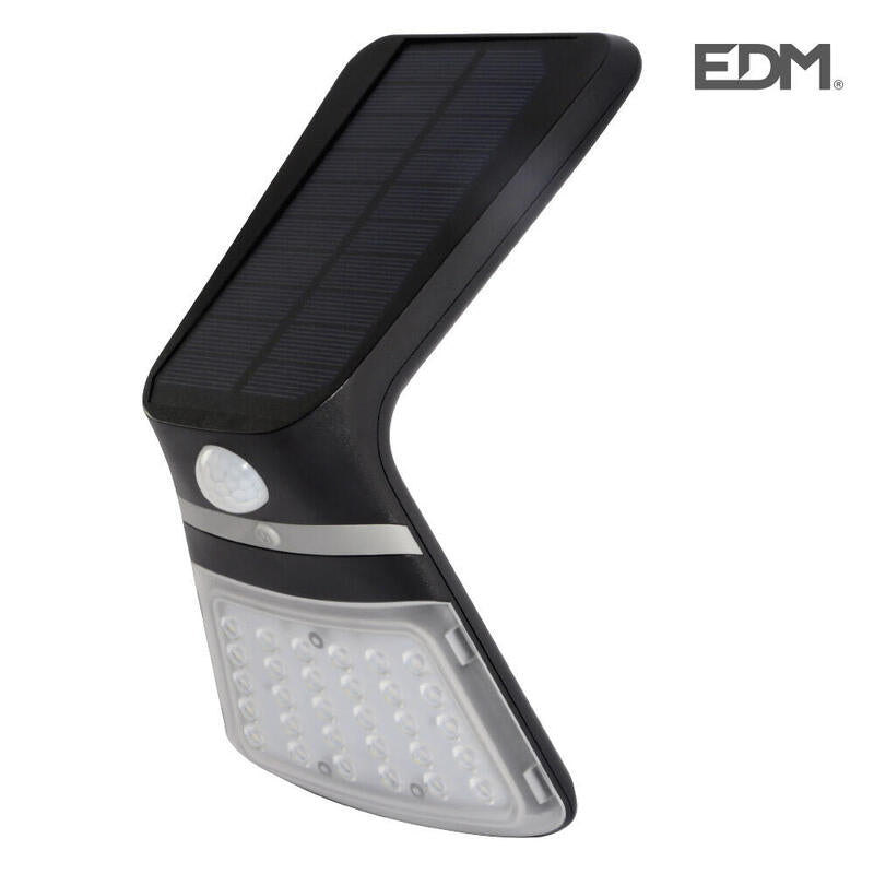Aplique Solar 3,5w 430lm Recargable Sensor Presencia (2-8m) Color Negro 10,5x13cm Edm_0