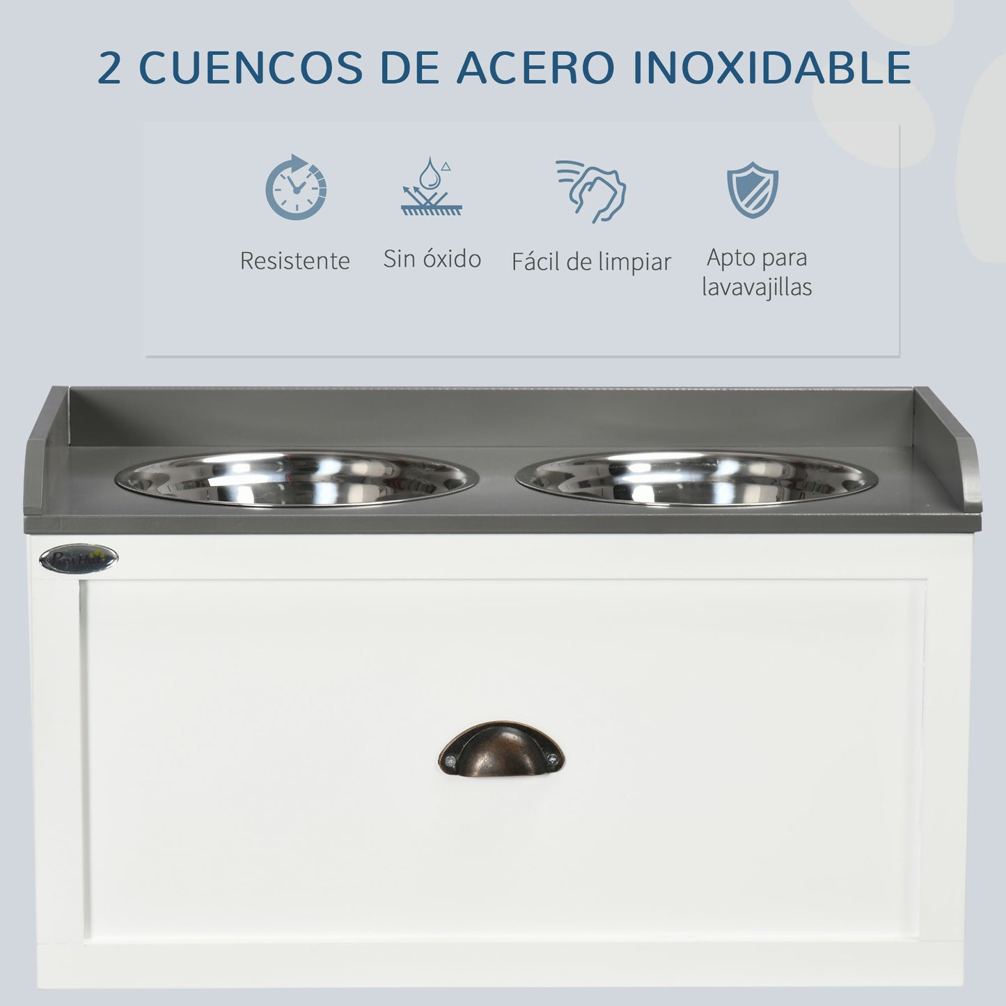 Pawhut Comedero Elevado Para Perros Grandes Con 2 Tazones 60x30x36 Cm Blanco_5