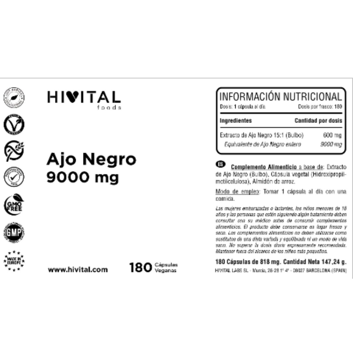 Ajo negro 9000 mg 180 cápsulas veganas Hivital
