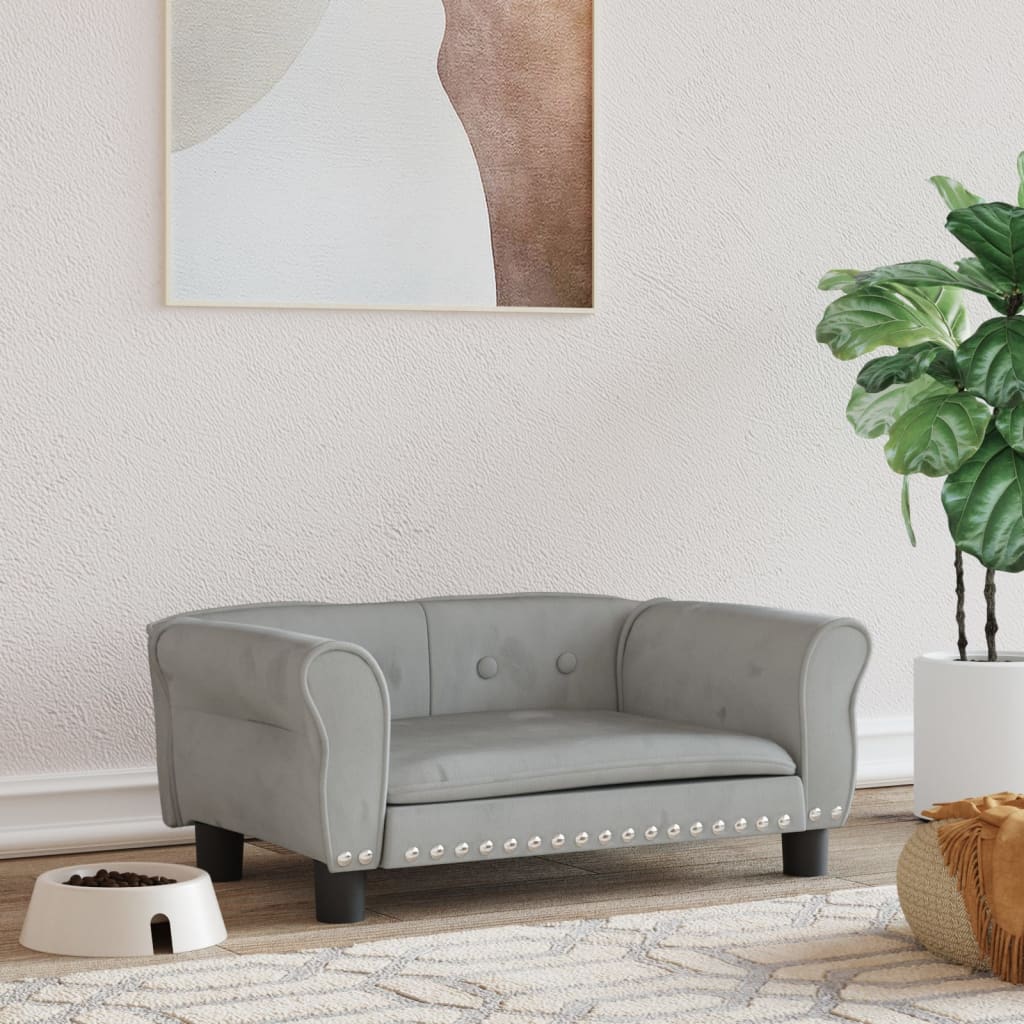 Cama Para Perros De Terciopelo Gris Claro 70x45x30 Cm / Vetonek_5