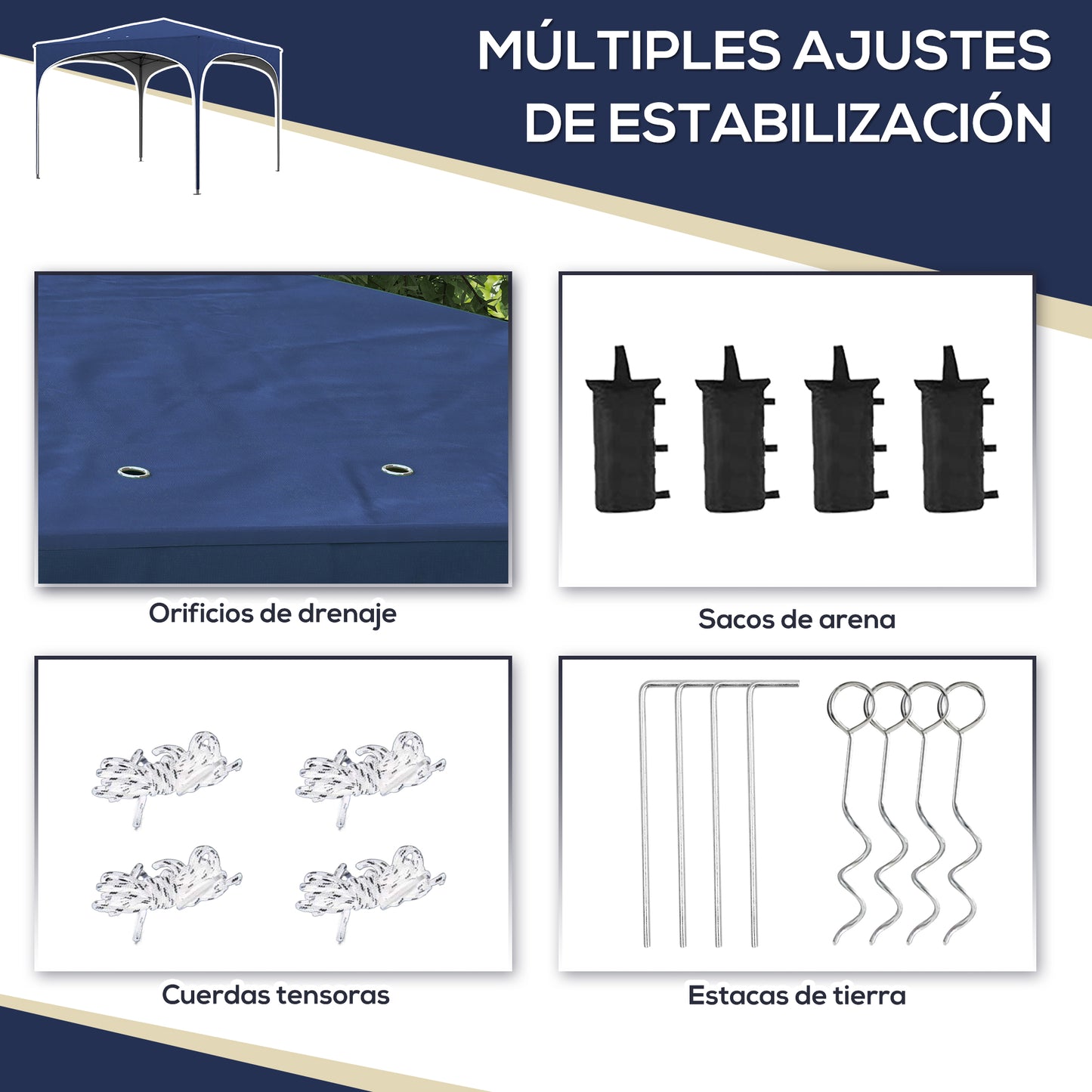 Outsunny Carpa Plegable 3x3 M Altura Ajustable Con Bolsa De Transporte Azul_5