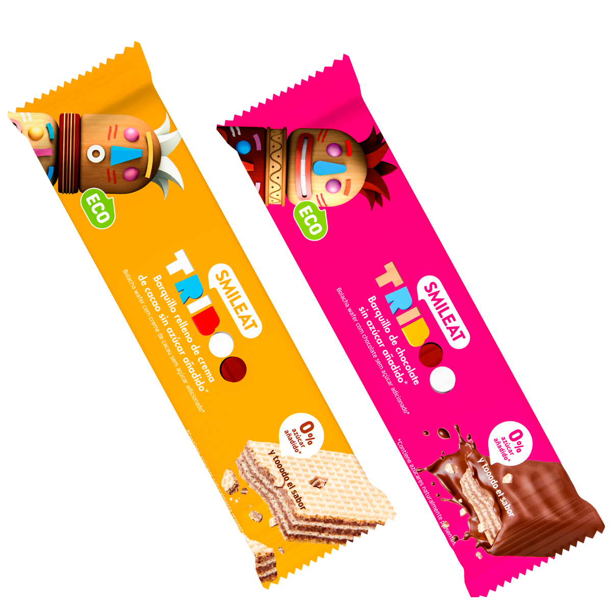 Pack barrita barquillo rellena+ rellena y recubierta cacao ECO Smileat 30g (2uds)