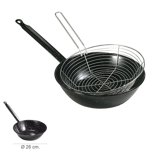 Sarten Esmaltada Con Mango Ø 26 Cm. Con Cestillo Freir