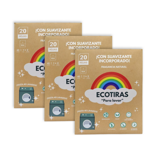 Pack 3 Uds Ecotiras Lavadora Detergente con Suavizante 20 Tiras (40 Lavados)