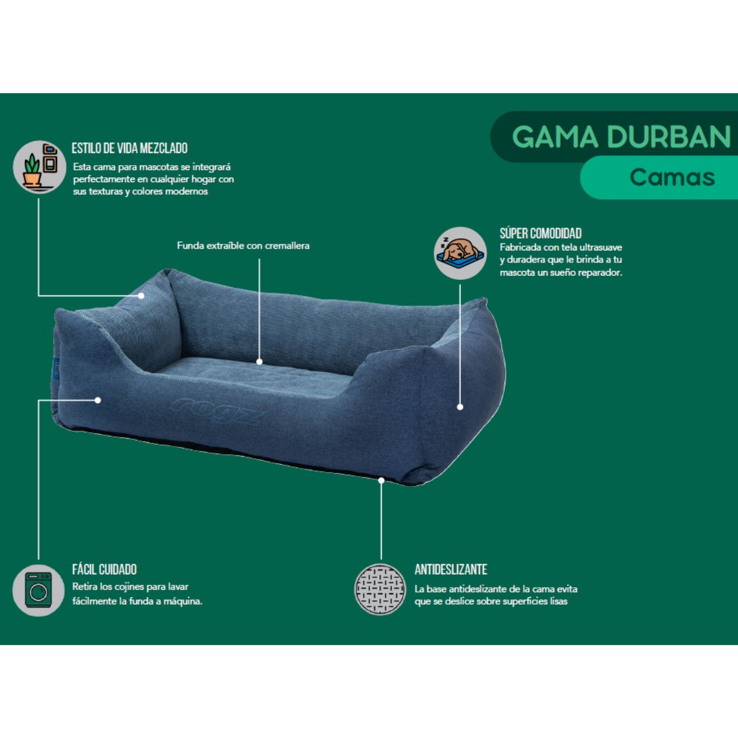 Cama Para Perro Rogz Durban 101x64x33cm Denim Gris Talla Xl (39-64kg)_1