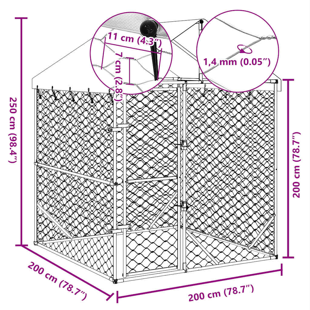 Vidaxl Perrera De Exterior Con Toldo Acero Galvanizado Plata 2x2x2,5 M_4