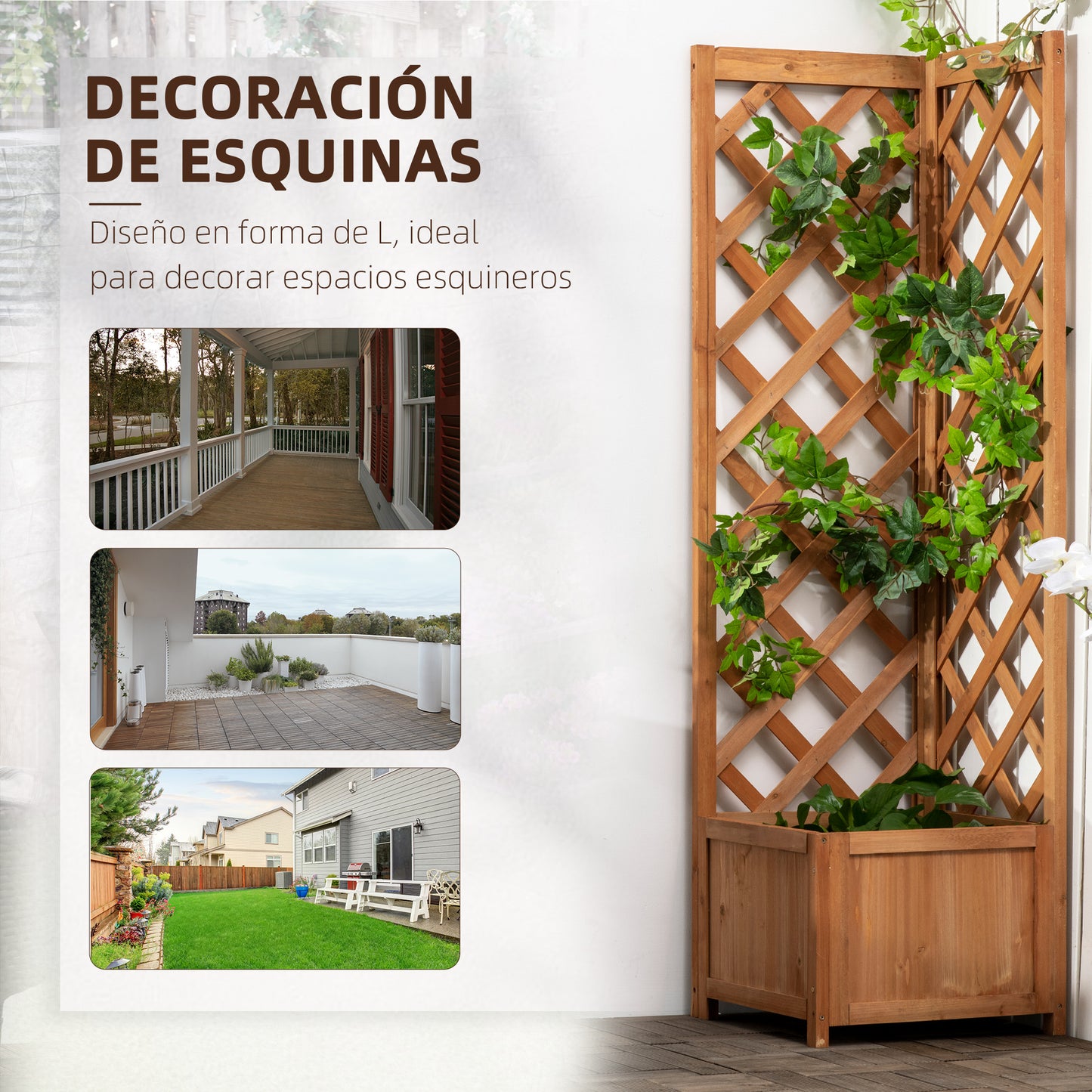 Outsunny Jardinera Con Enrejado De Madera Para Trepadoras Cultivos 40x40x145 Cm_5