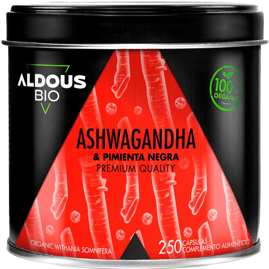 Ashwagandha con Pimienta Negra Ecológica 250 cápsulas. Aldous Bio
