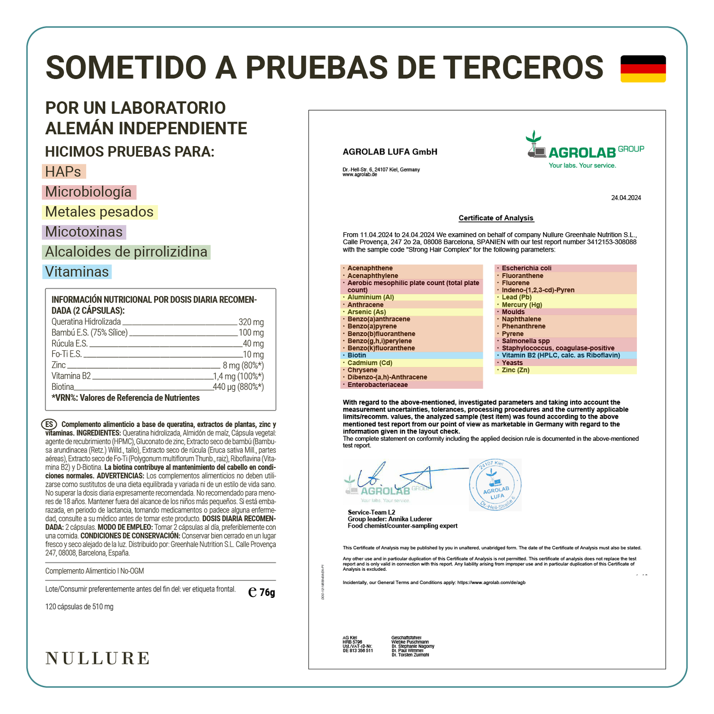 Vitaminas para el cabello nullure – biotina, keratina y zinc para crecimiento, fuerza y brillo (120 cápsulas)