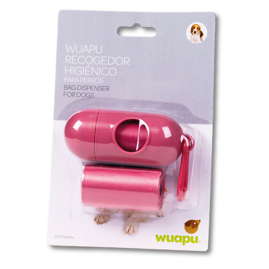 Portarollos Dispensador Rosa De Bolsas Higiénicas Recoge Excrementos De Perro Wuapu Con 30 Bolsas