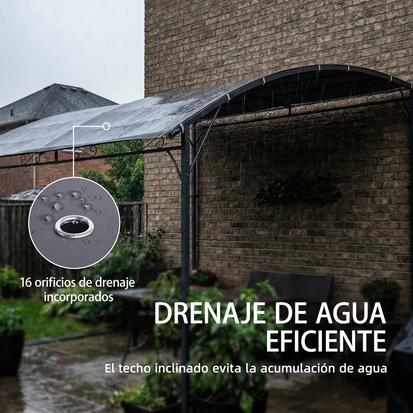 Outsunny Pérgola De Pared 2,8x3,8 M Con Techo Inclinado Estructura Metálica Gris_5