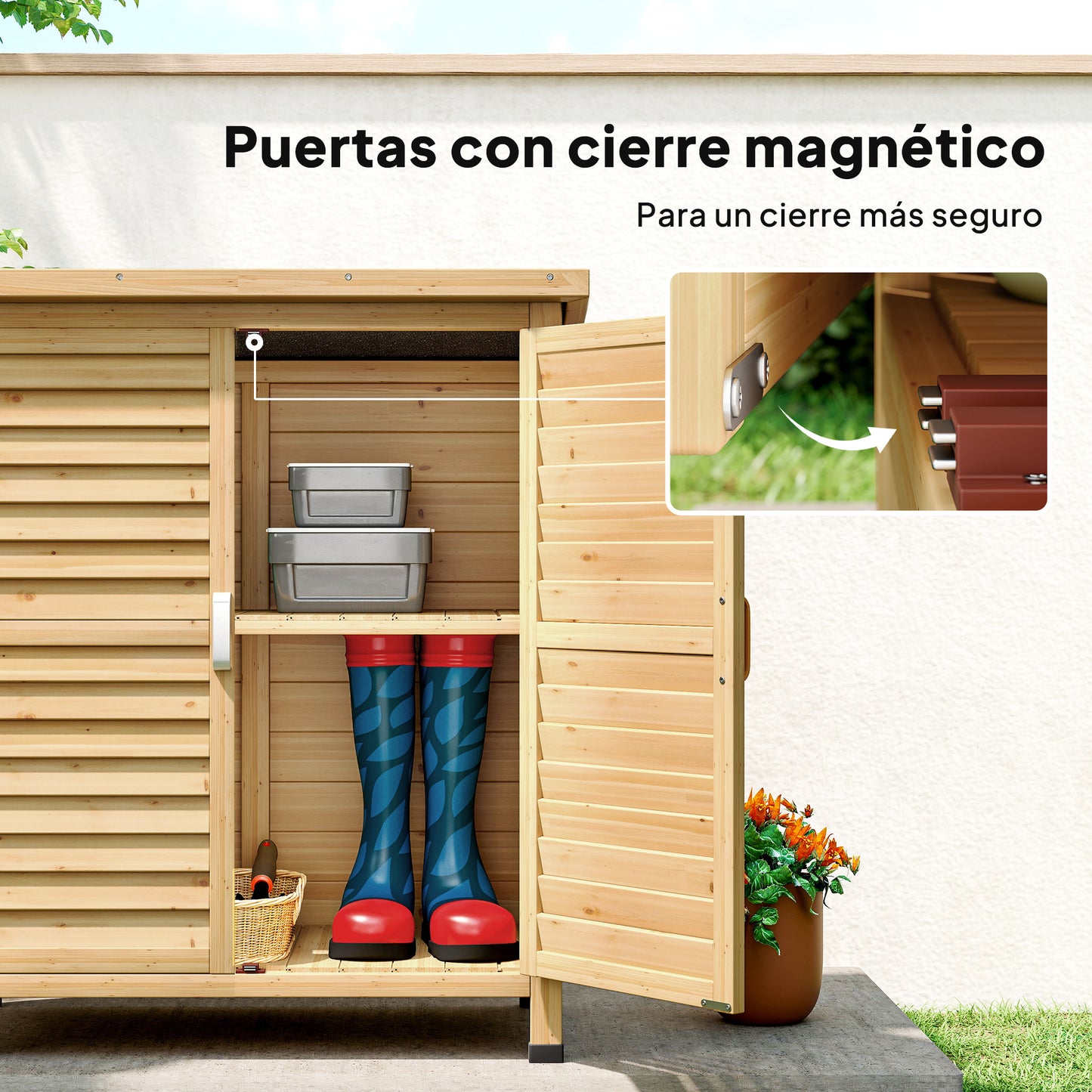 Outsunny Cobertizo Almacenamiento Madera Jardín 2 Estantes Interiores Natural_5