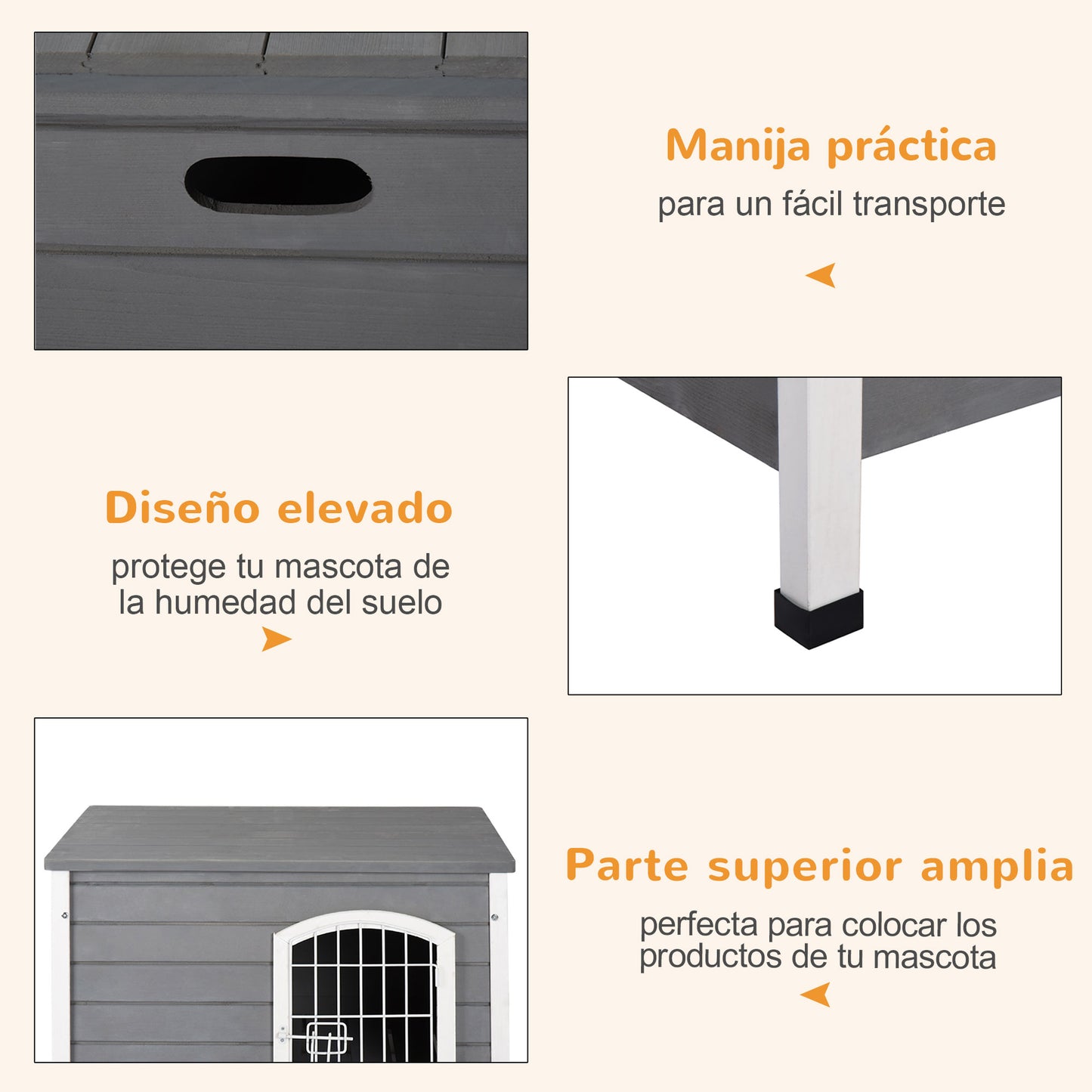 Pawhut Caseta Perros De Madera Con Puerta De Alambre Y Cerradura 80x55x53,5 Cm_5