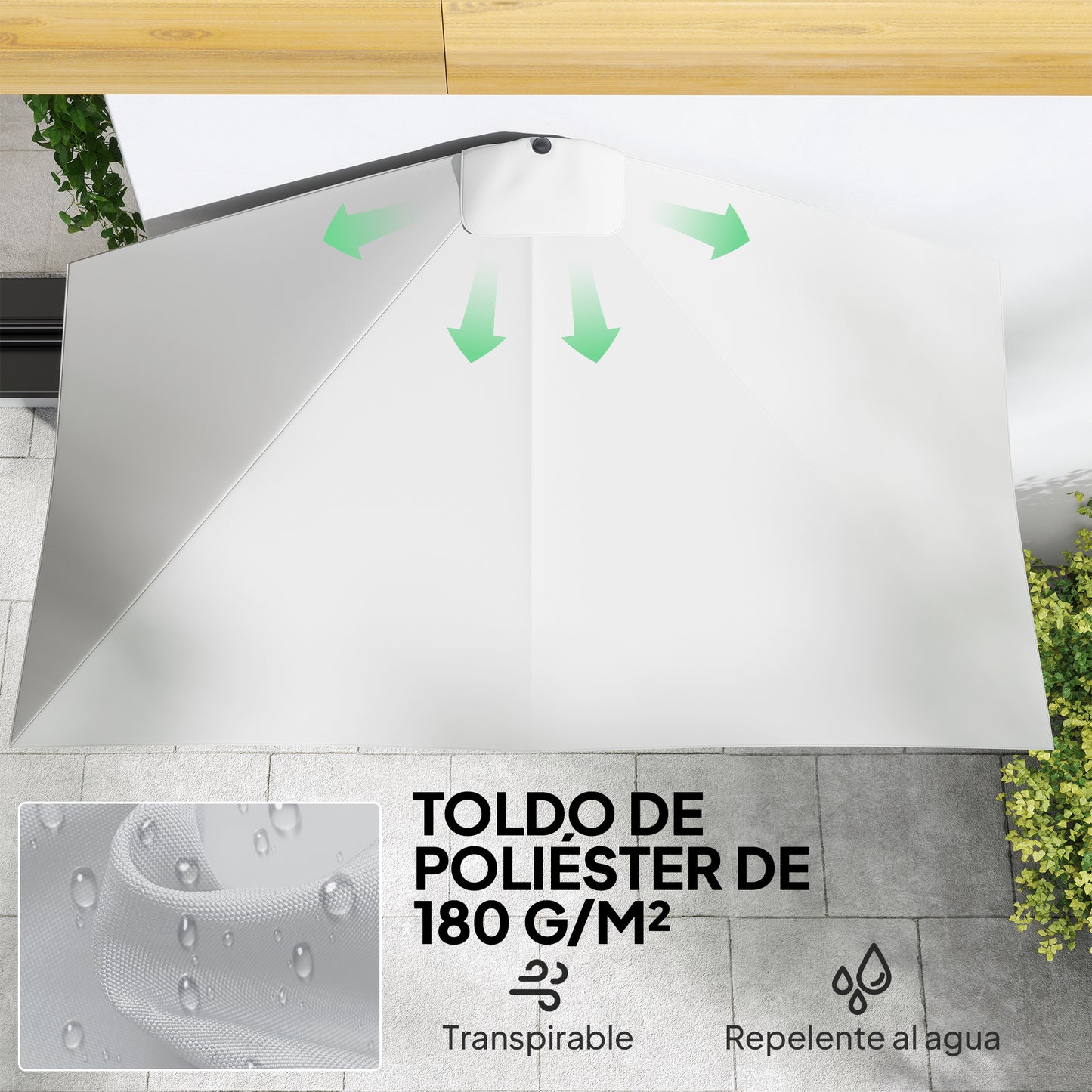 Outsunny Media Sombrilla 230x130x245 Cm Parasol De Pared Con Manivela Crema_5