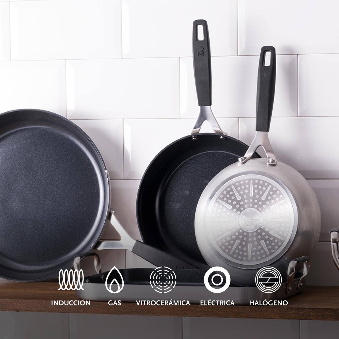 Juego De 3 Sartenes Ø20ø24ø28cm Y 3 Protectores En Aluminio Forjado Antiadherentes Masterpro_2