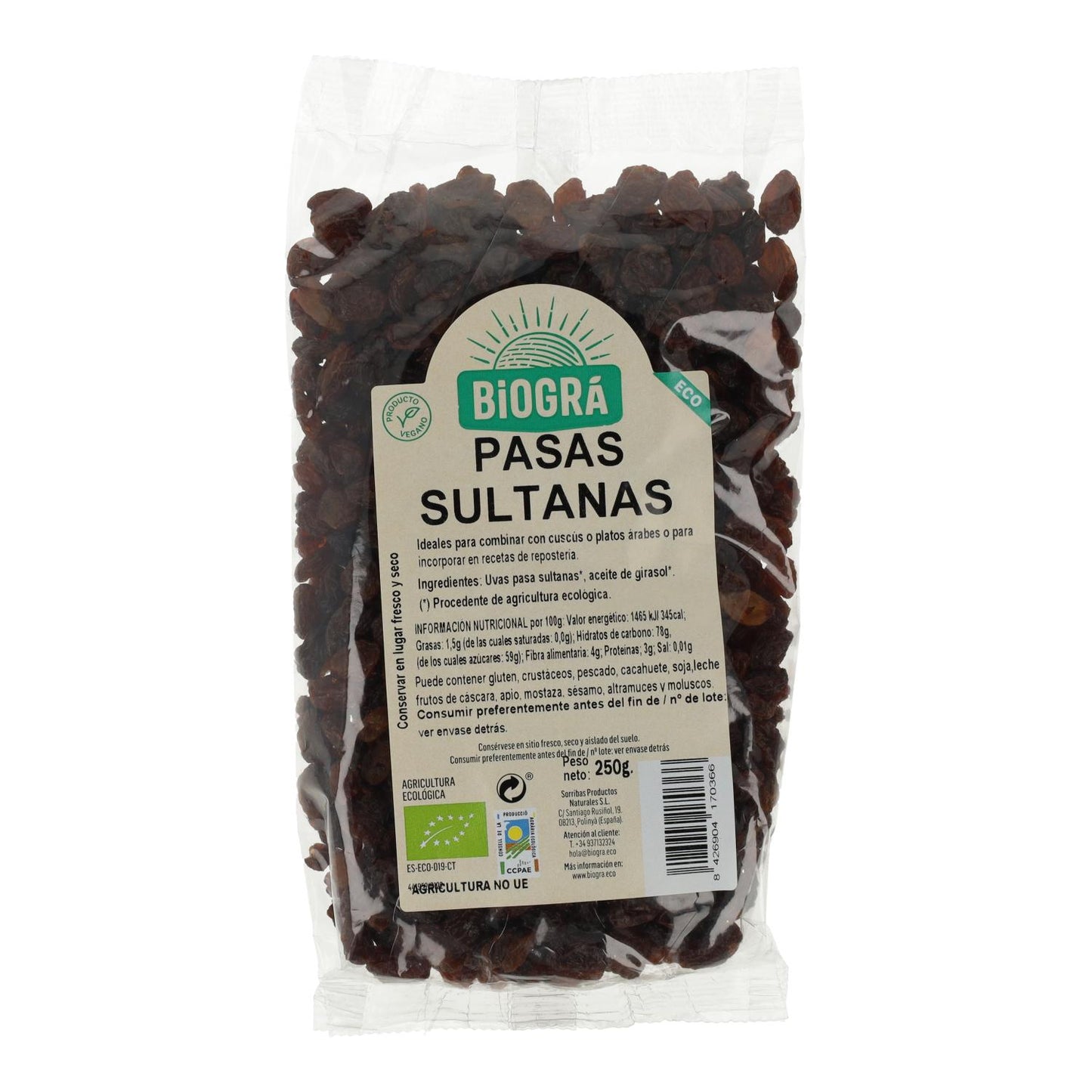 Pasas Sultanas sin hueso Bio Biogra 250 g