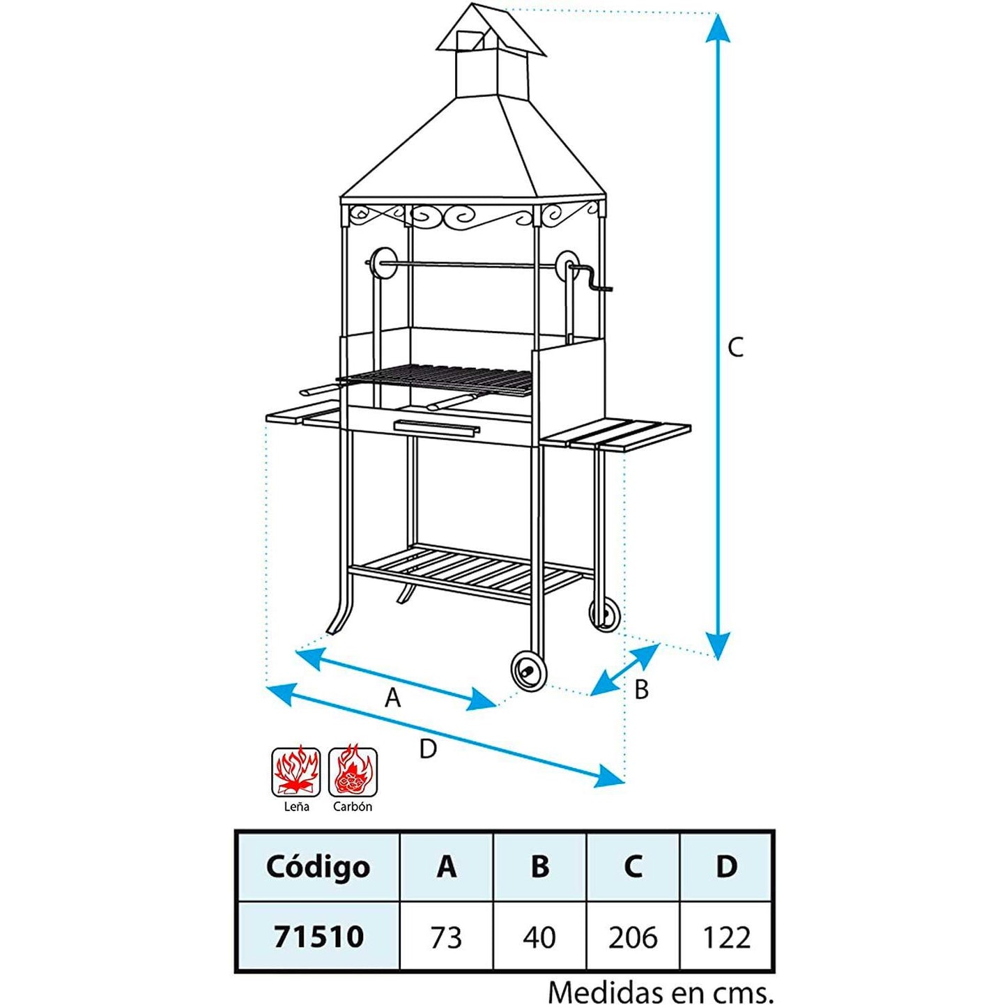 Barbacoa Chimenea completa con Bandejas de Madera Imex el Zorro