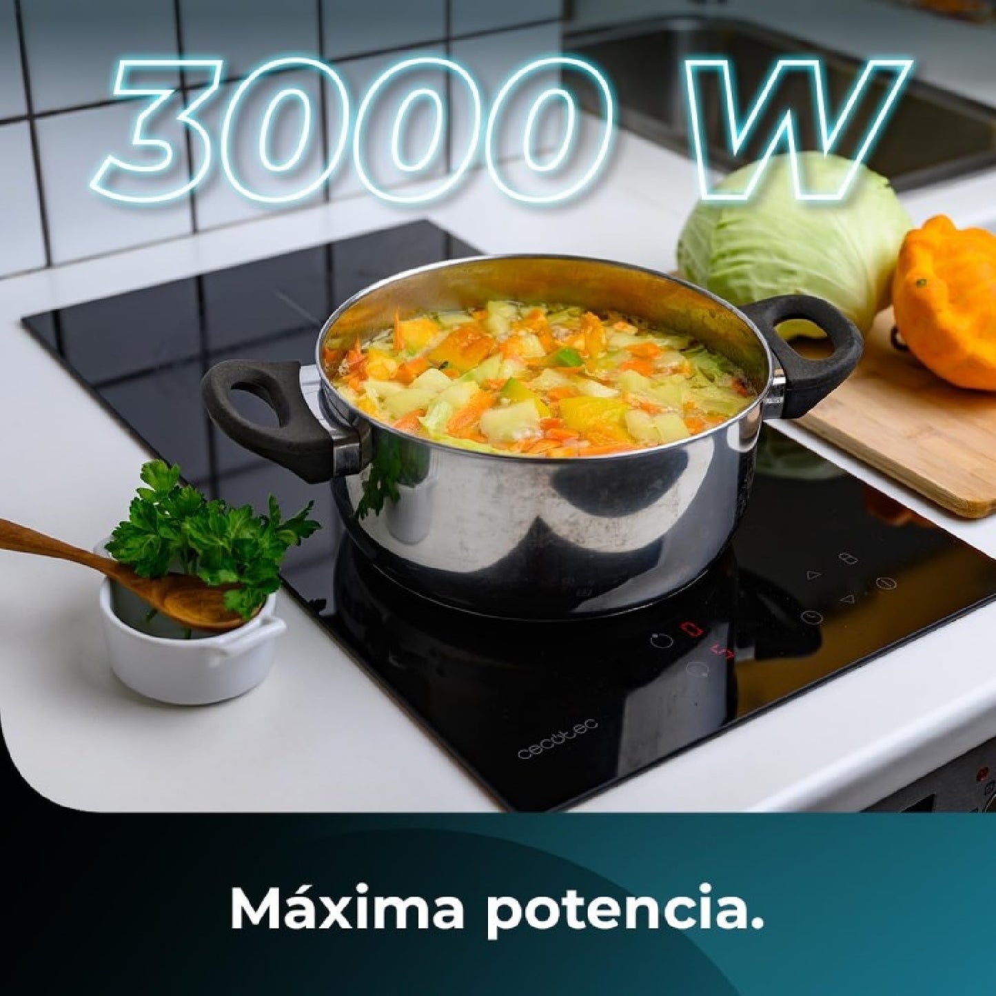 Placa De Vitrocerámica 2 Fuegos Bolero Squad V 2100. Potencia Máxima 3000 W, 9 Niveles De Potencia, Touch Control, Detector De Sartenes, Diámetro 16_4