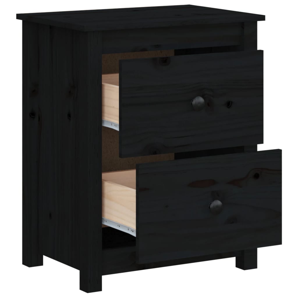 Mesitas De Noche 2 Uds Madera Maciza De Pino Negra 50x35x61,5cm_4