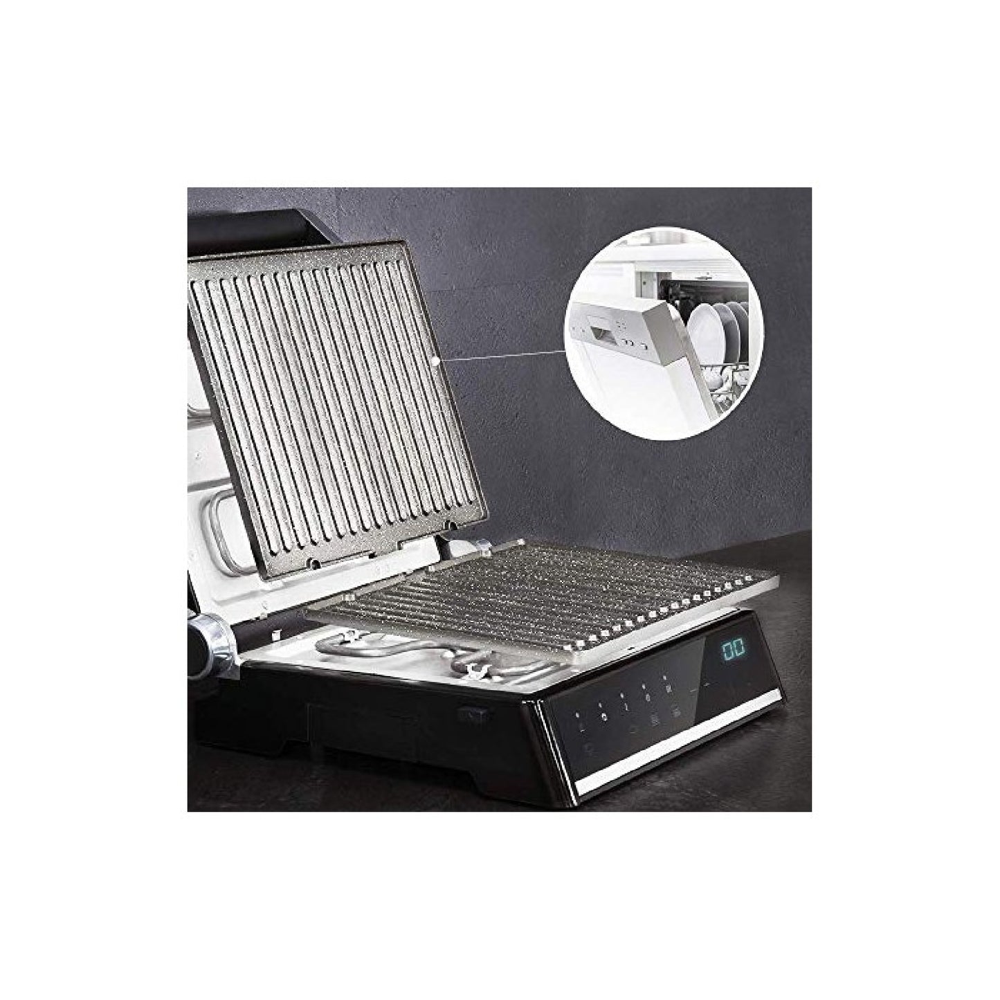 Parrilla Eléctrica Rock?ngrill Smart, 2000w De Potencia, Sistema De Ajuste De Tiempo Y Temperatura, Apertura 180º,placa Extraíbles Aptas Para Lavava_4