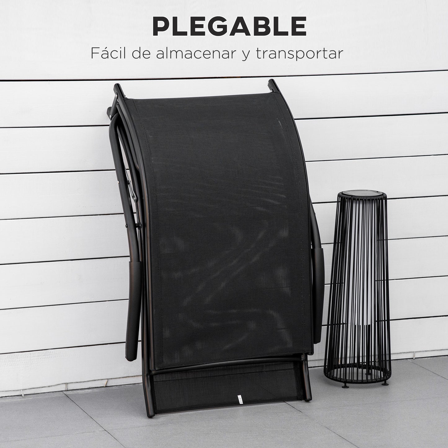 Outsunny Conjunto De 2 Tumbonas Plegables Con Reposapiés 170x62x68 Cm Negro_5