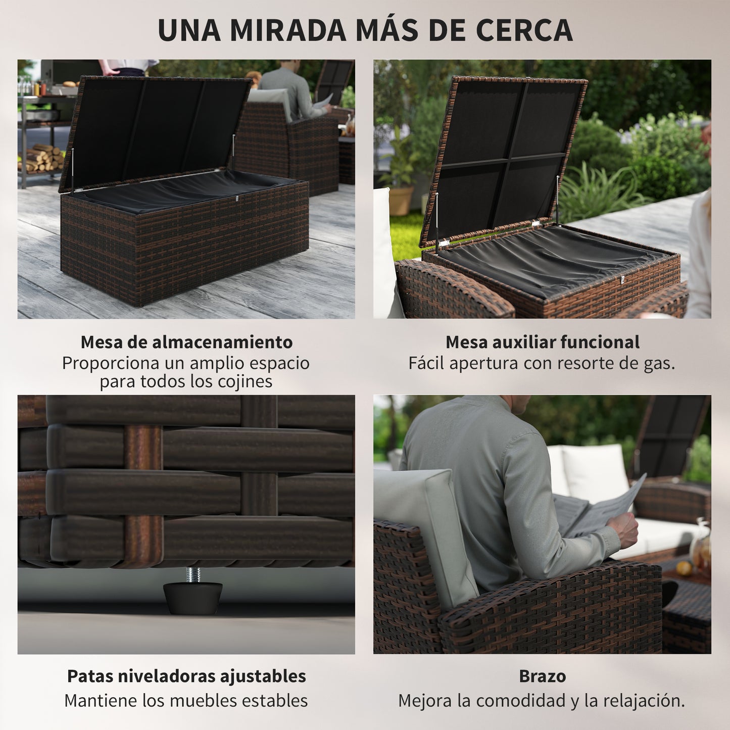 Outsunny Conjunto De Jardín Exterior De Ratán Sintético De 6 Piezas Beige_5